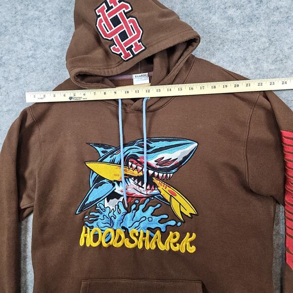 Hoodshark‎ Hoodie Men's Brown Size XL Patches Embroidered Streetwear Rap Hip Hop - Picture 10 of 16